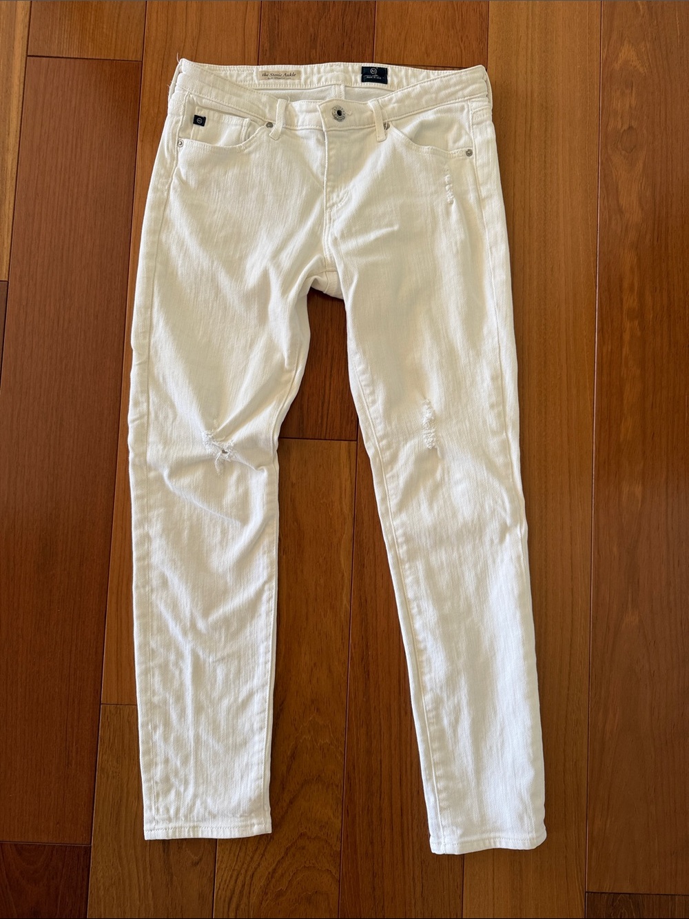Women’s AG Slim Straight Leg White Denim Jeans
